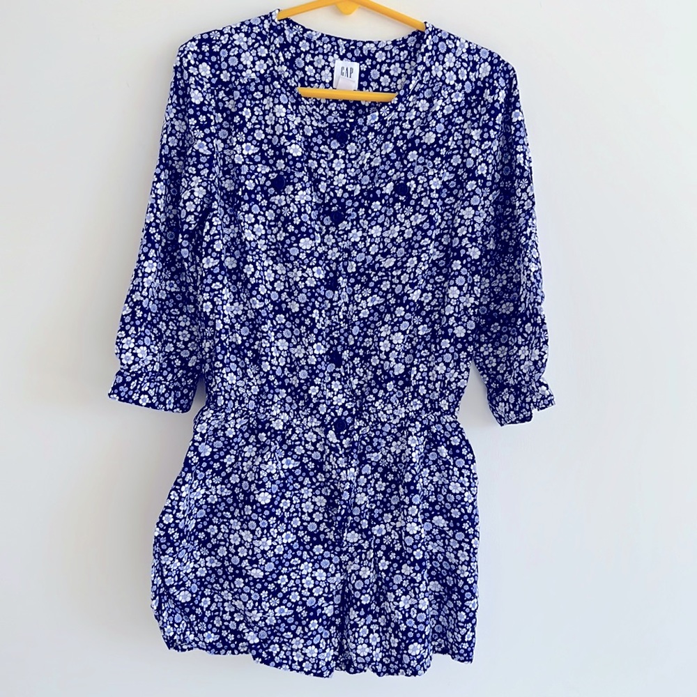 Gap Kids Girl's Navy Blue Floral Print 3/4 Sleeve Romper Size S